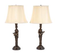 A Pair of Neoclassical Style Bronzed Plaster Herm Lamps