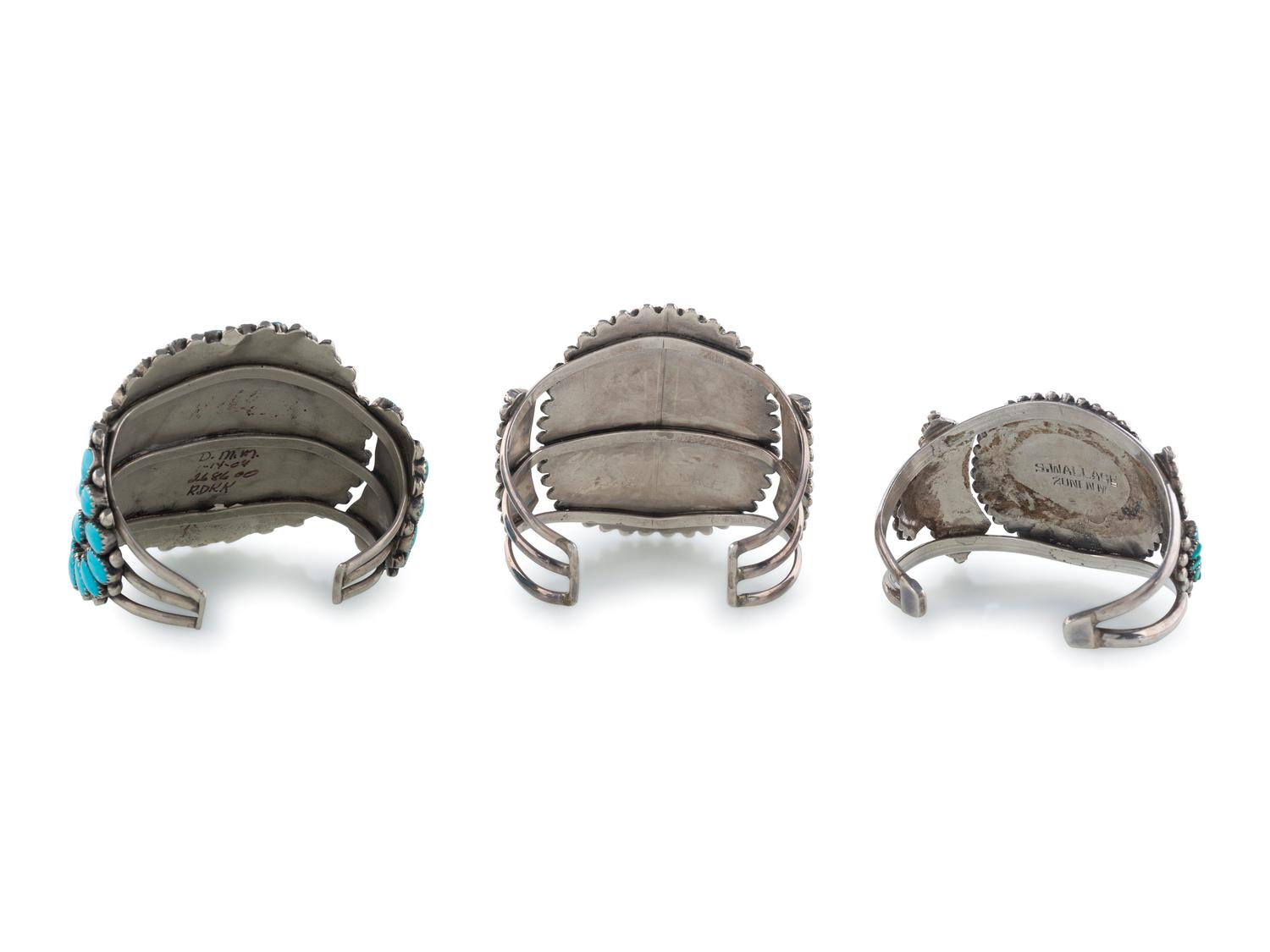 Zuni Silver Cluster Cuff Bracelets