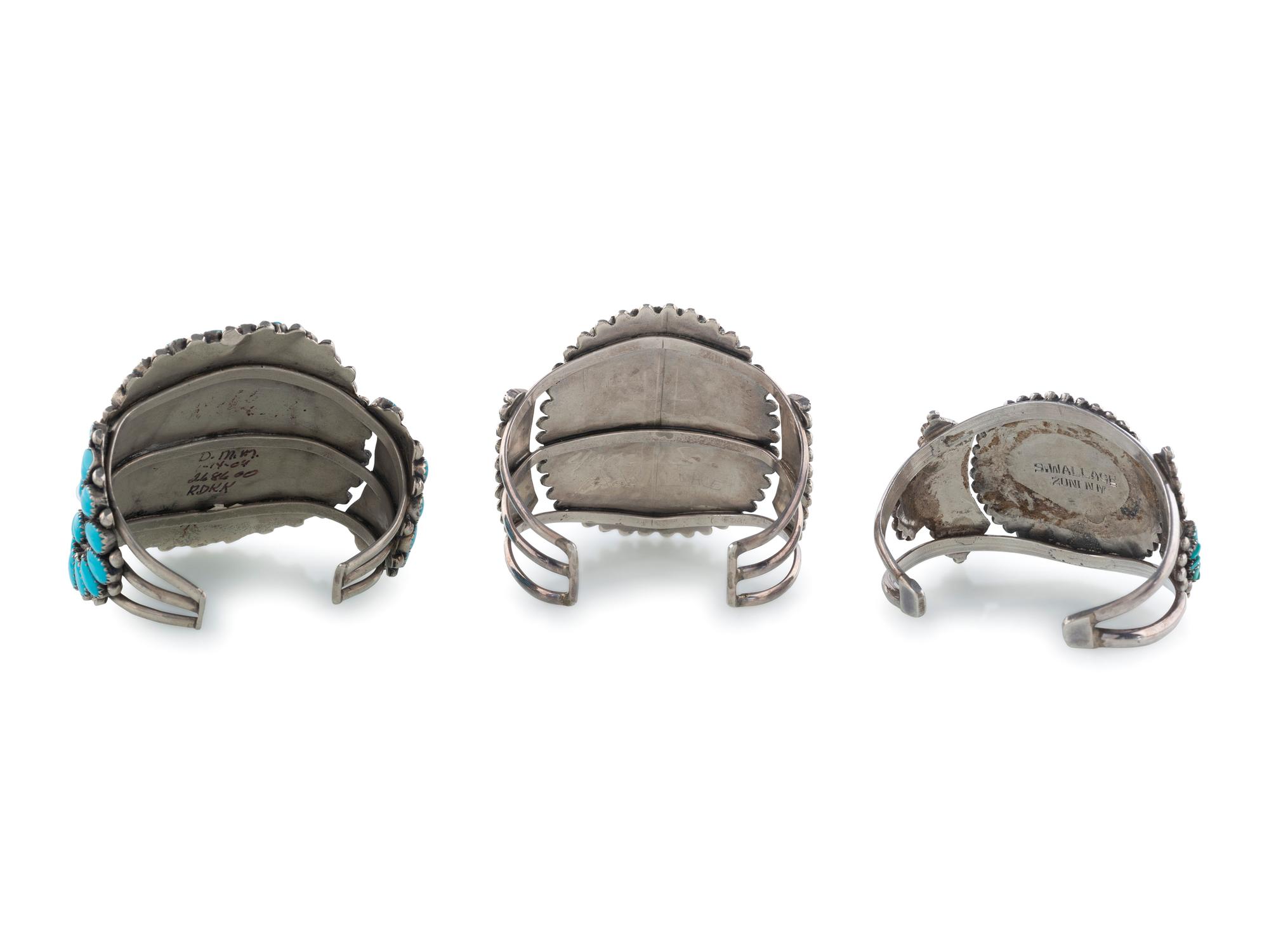 Zuni Silver Cluster Cuff Bracelets