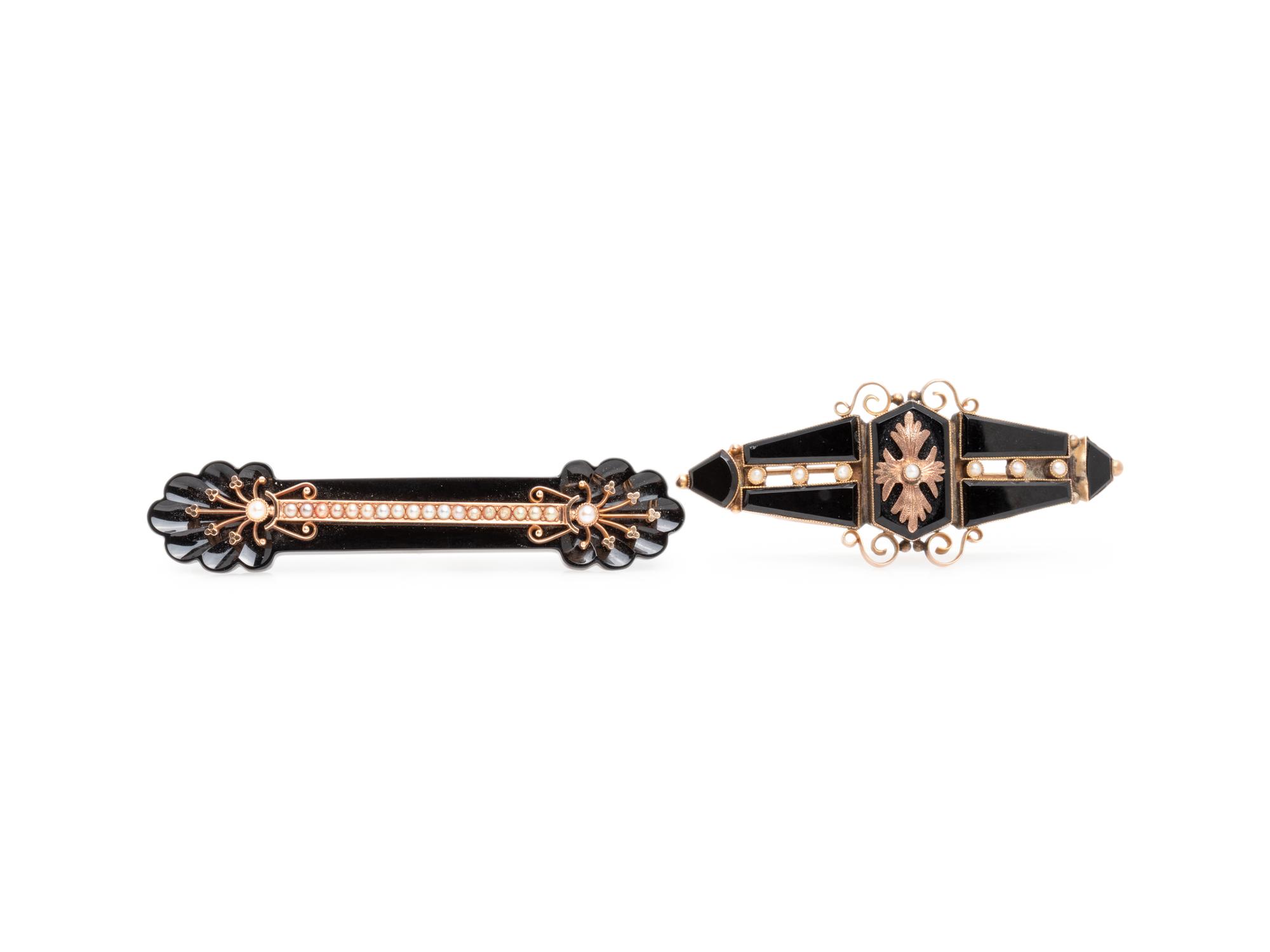 VICTORIAN, COLLECTION OF ONYX AND SEED PEARL JEWELRY
