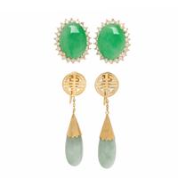 Two Pairs of Jade and Yellow Gold Earrings