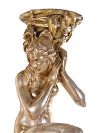 A Pair of Monumental Italian Baroque Style Gilt and Silvered Composition Figural Pedestals