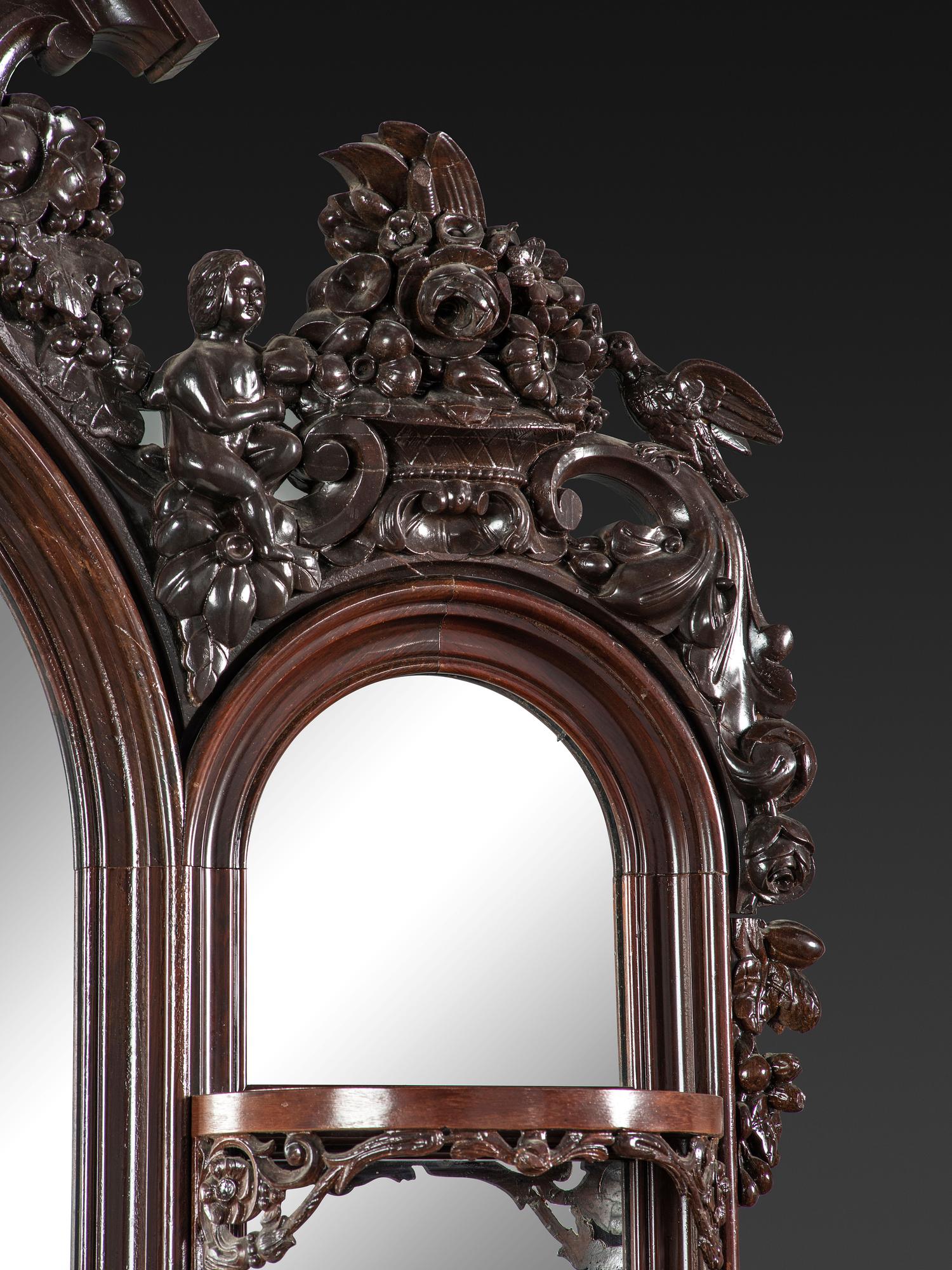 A Renaissance Revival Marble Mounted Carved and Laminated Rosewood Etagere