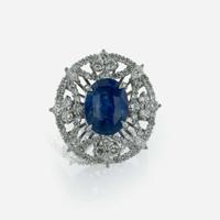 A 14K White Gold, Sapphire, and Diamond Ring