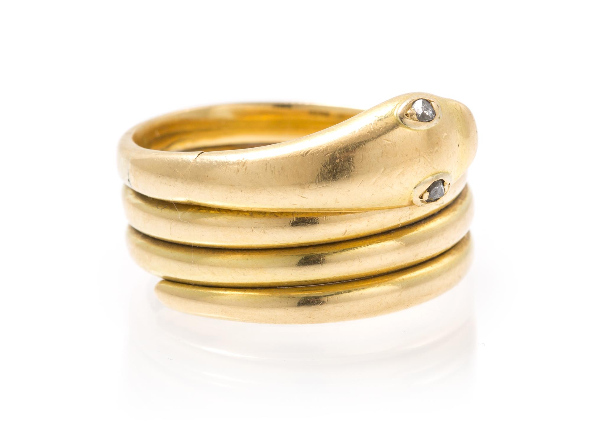 A Yellow Gold and Moissanite Snake Ring, 8.70 dwts.