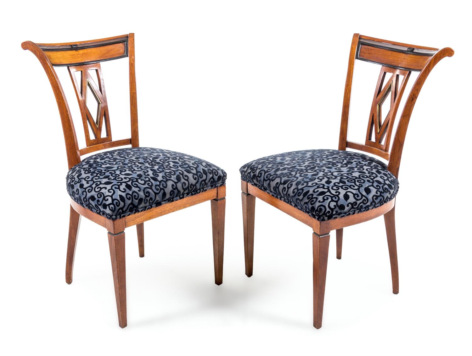A Pair of Biedermeier Parcel Ebonized Side Chairs Height 34 1/2 inches. — EARLY 19TH CENTURY