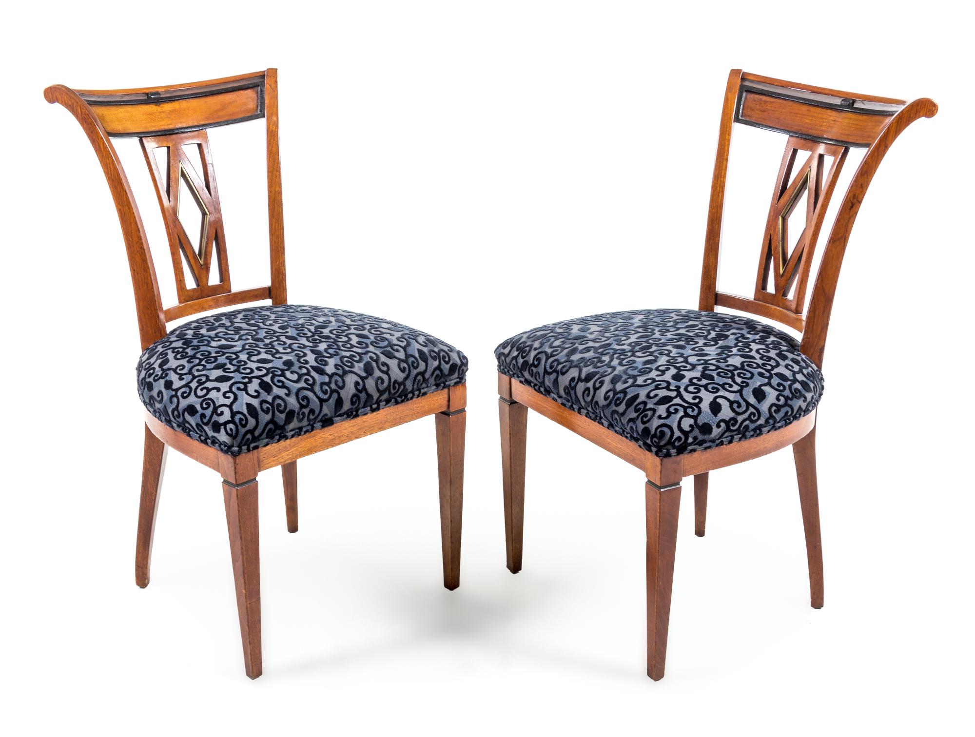 A Pair of Biedermeier Parcel Ebonized Side Chairs Height 34 1/2 inches. — EARLY 19TH CENTURY