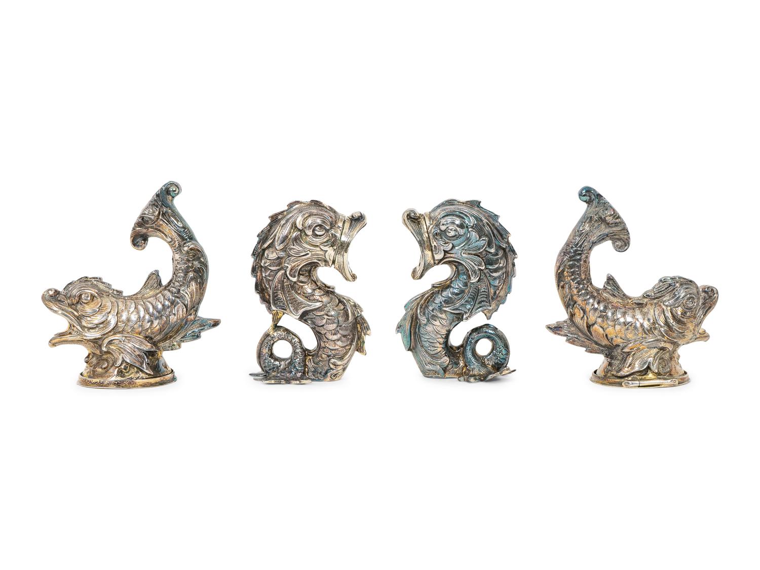 A Set of Four French Silver Double-Salts and Two Pairs of German Silver Salt and Pepper Casters