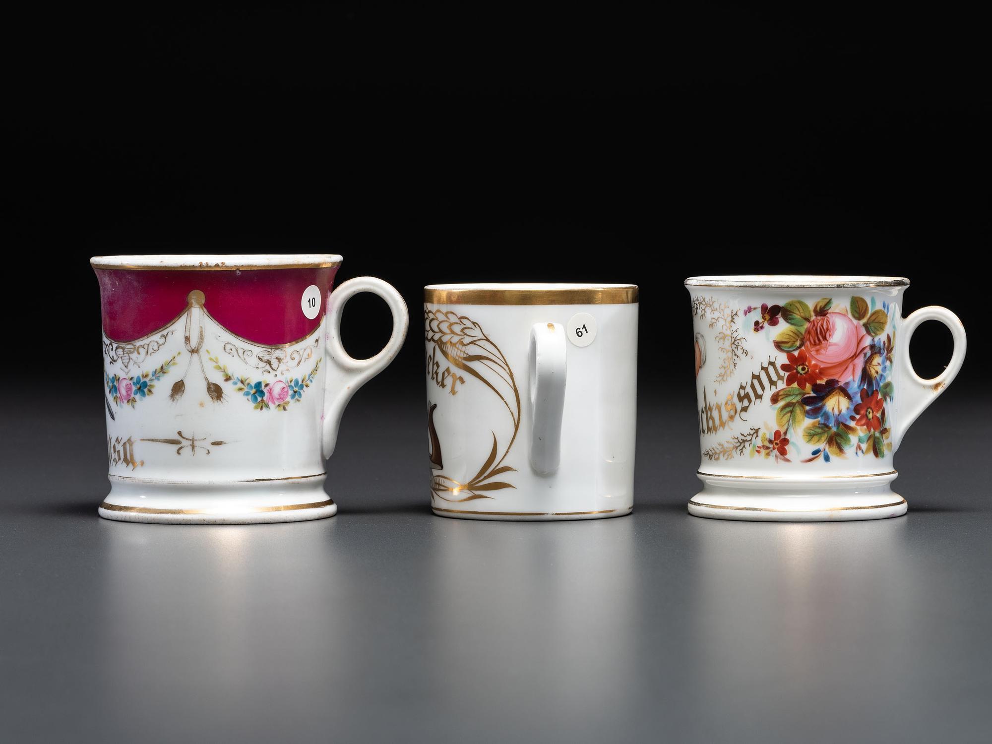 Three Porcelain Occupational Shaving Mugs
