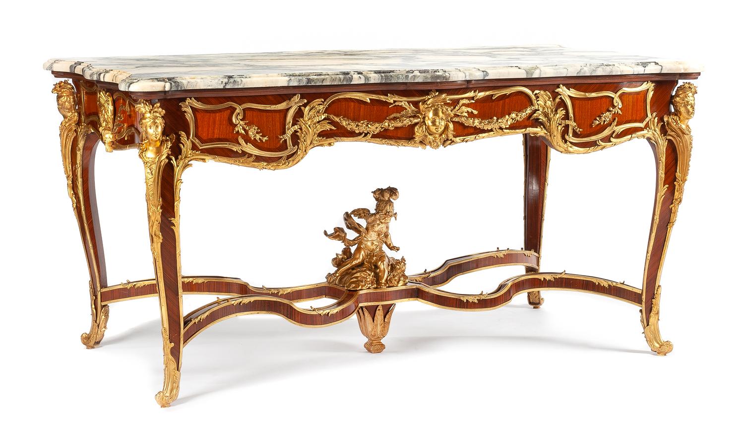 A Louis XV Style Gilt Bronze Mounted Salon Table Height 33 x width 64 1/2 x depth 36 inches. — AFTER THE MODEL BY JOSEPH-EMMANUEL ZWIENER