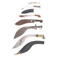 Lot of 6 Kukri Daggers Including One with Hippo Head Hilt