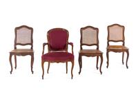 A Group of Four Louis XV Walnut Chairs