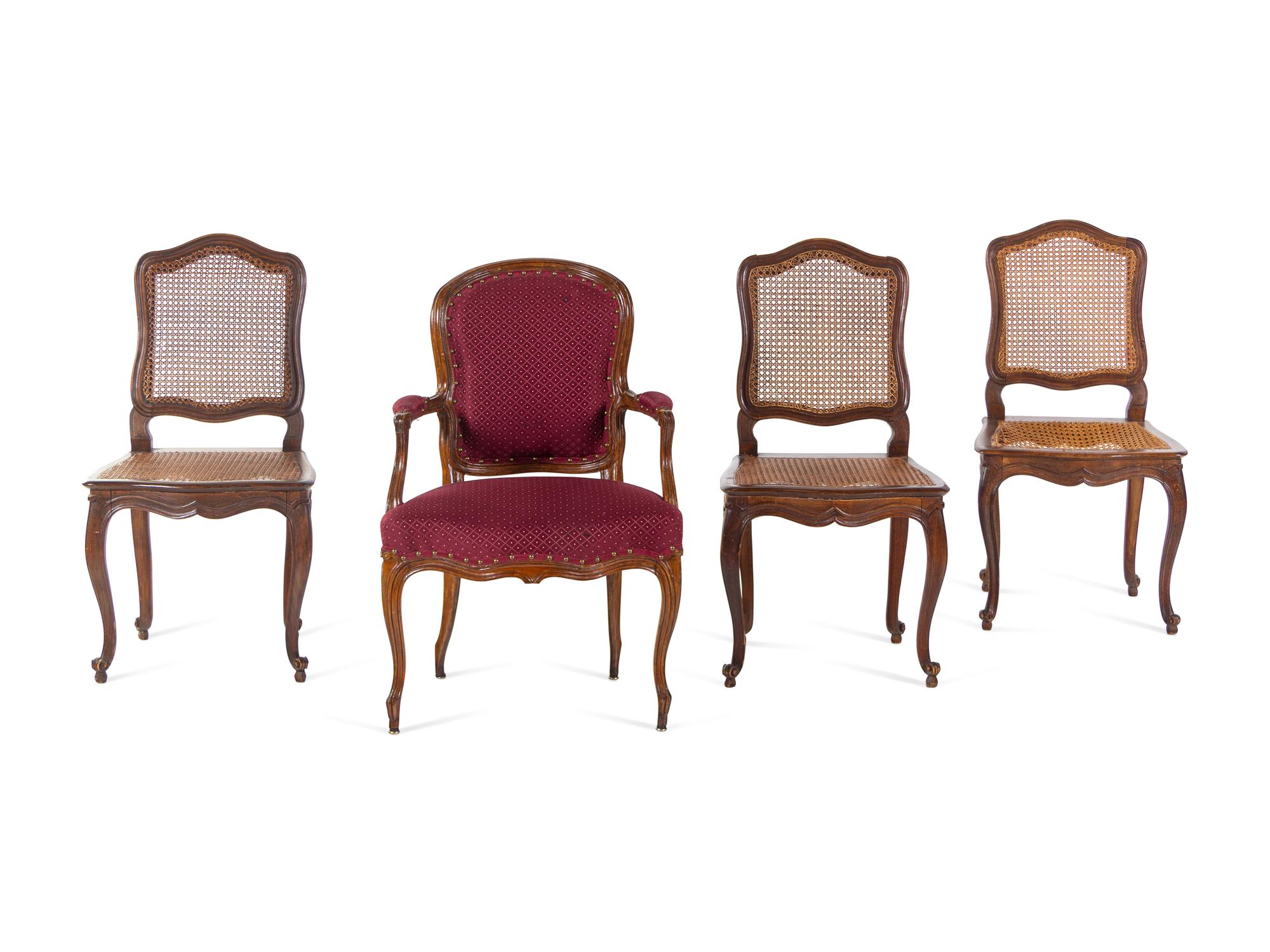 A Group of Four Louis XV Walnut Chairs