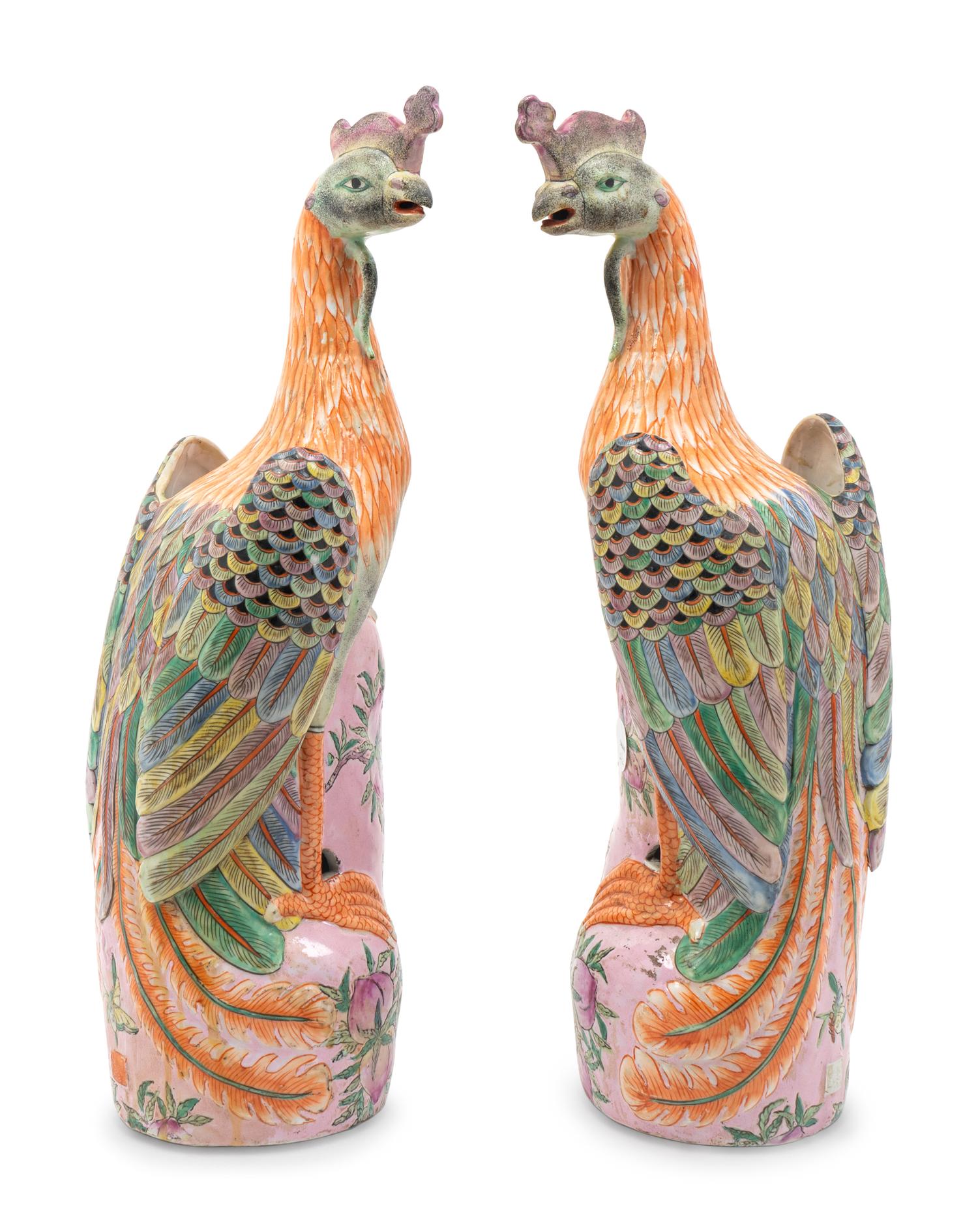 A Pair of Chinese Polychrome-Decorated Porcelain Pheasants