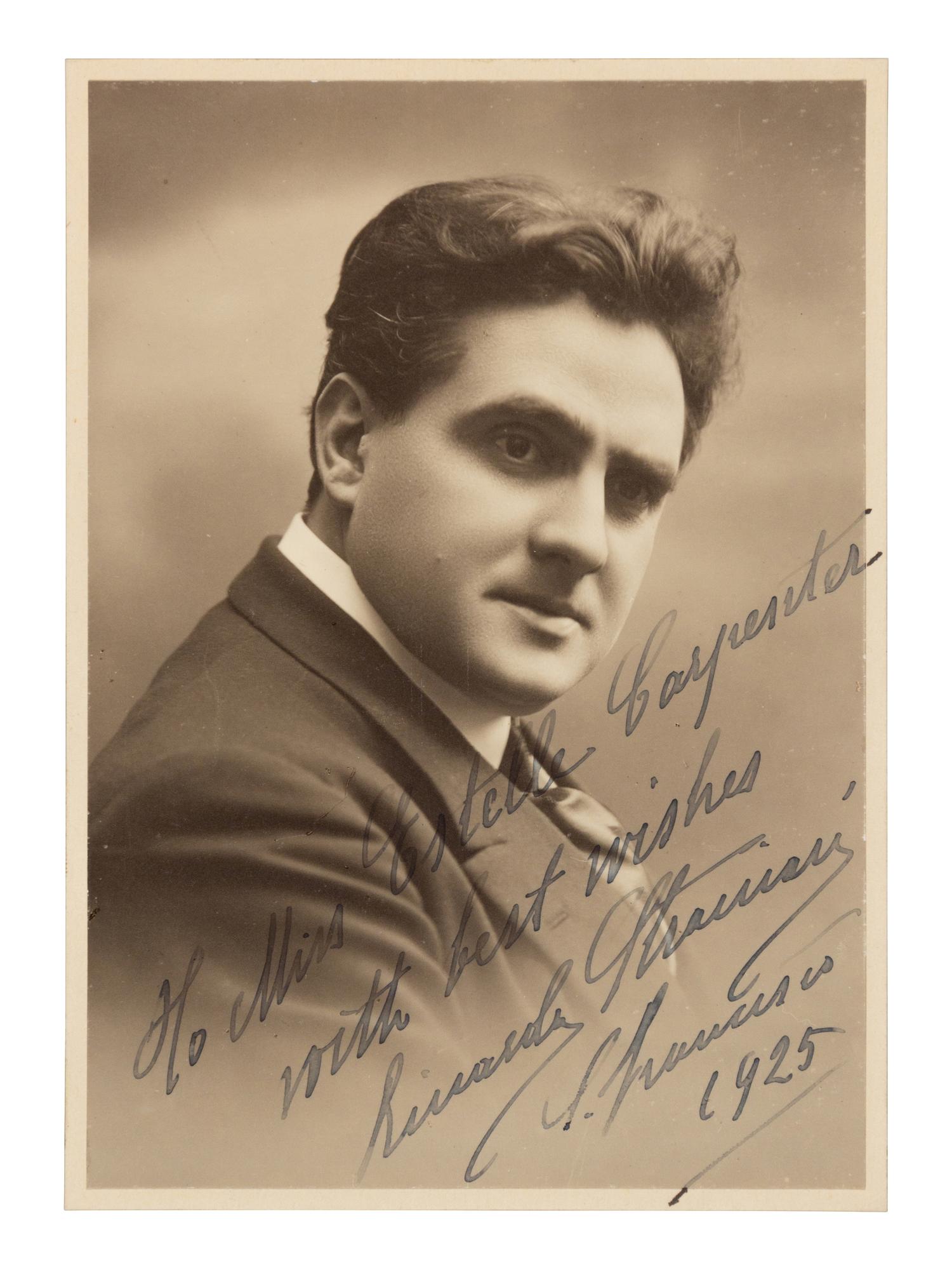 [20TH-CENTURY OPERA SINGERS]. A group of 7 photographs or photographic postcards of opera singers from the 1920s, most signed and inscribed, comprising images of: