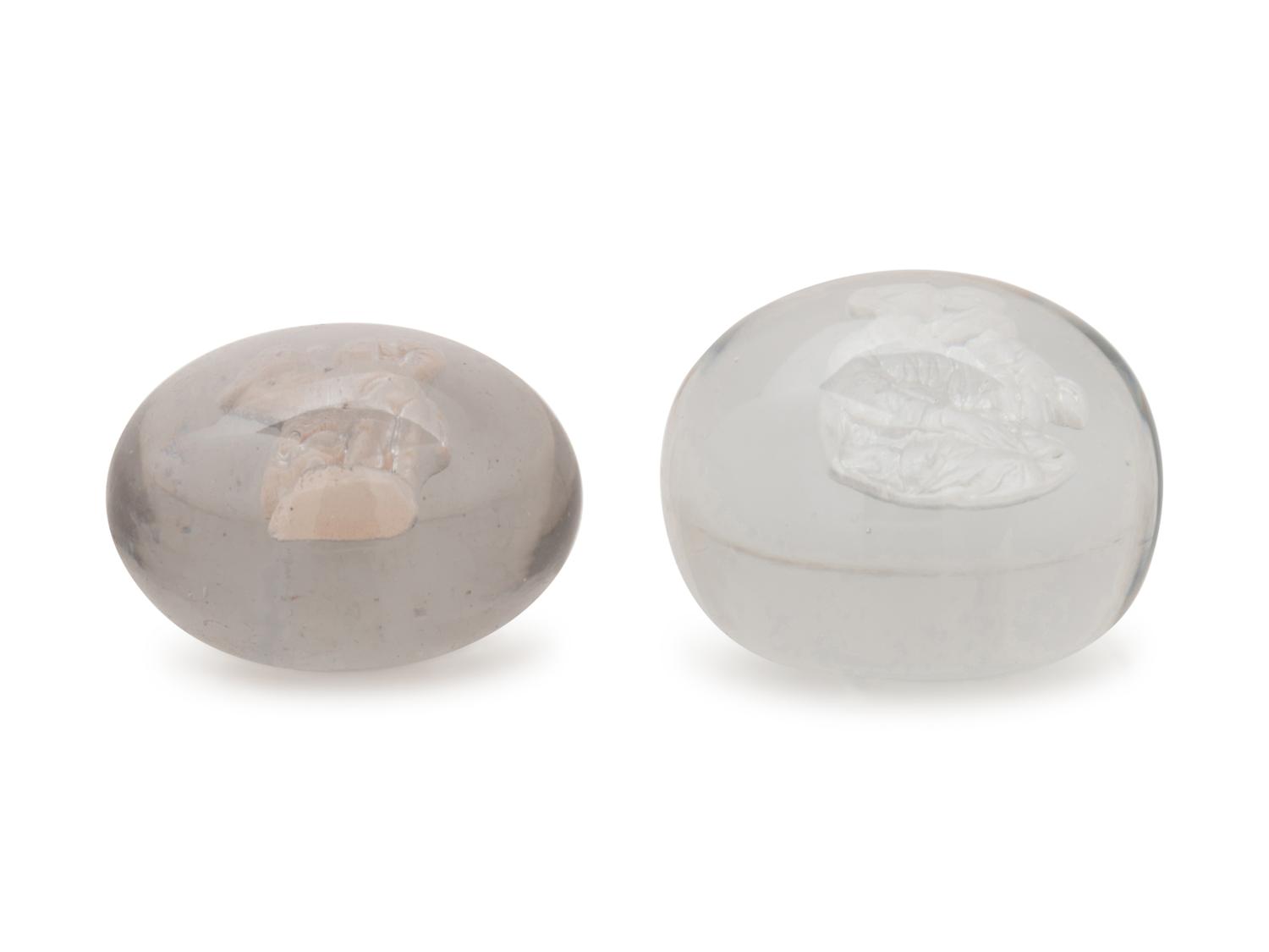 A Clichy Madonna and Child Sulfide and Glass Paperweight and a Boy and Girl Sulfide and Glass Paperweight
