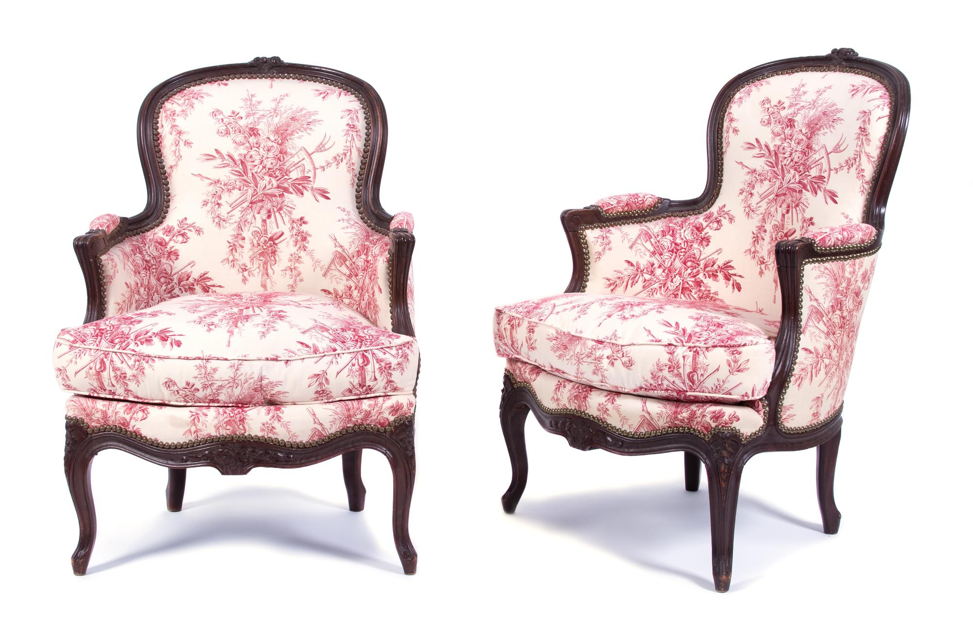 A Pair of Louis XV Style Bergeres — 19TH CENTURY