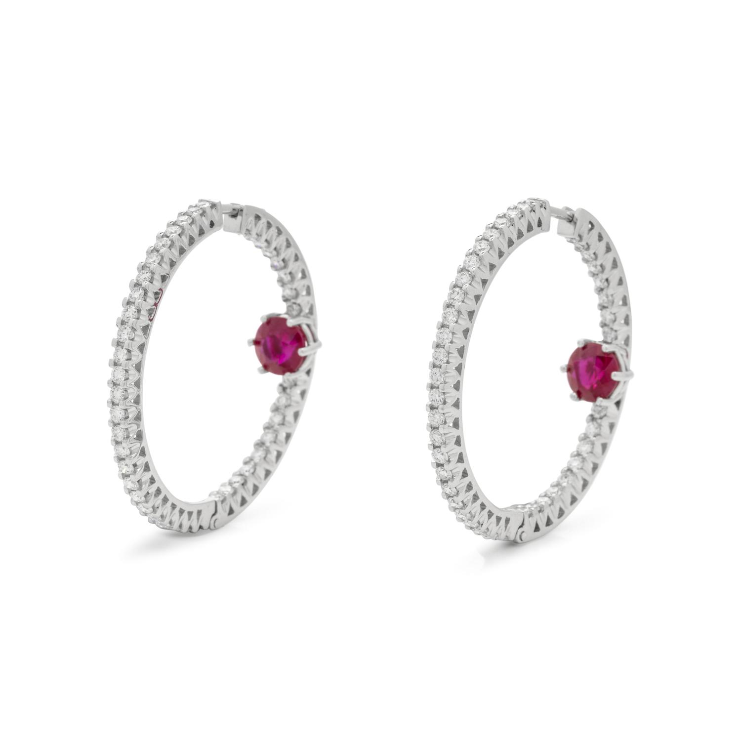 RUBY AND DIAMOND HOOP EARRINGS