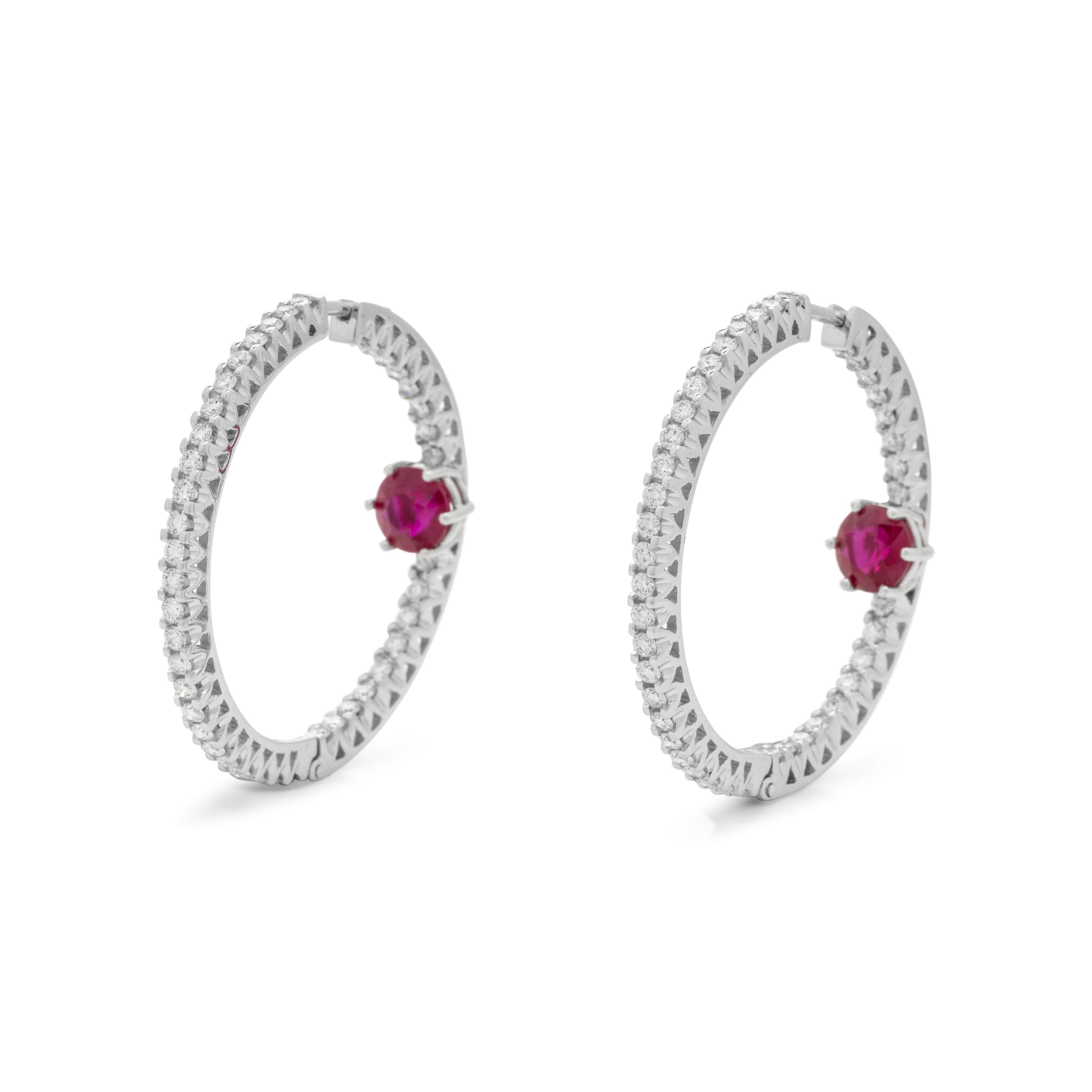 RUBY AND DIAMOND HOOP EARRINGS