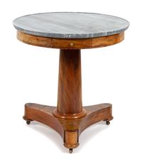 A Continental Mahogany & Walnut Pedestal Table Height 32 x diameter 30 1/2 inches. — SECOND QUARTER 19TH CENTURY