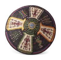 Polychrome Basketry Tray, With Four Figures and Corn Stalks