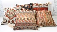 Five Kilim Upholstered Pillows 17 x 17 inches. — 20TH CENTURY