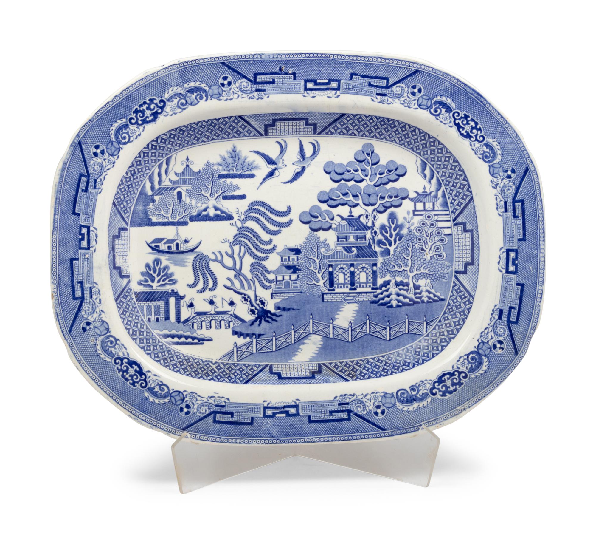 Four English Transfer-Decorated Stoneware Platters