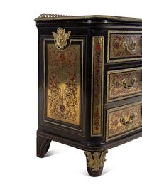 A Louis XIV Gilt Bronze Mounted Tortoise Shell and Brass Marquetry Commode in the Manner of André-Charles Boulle