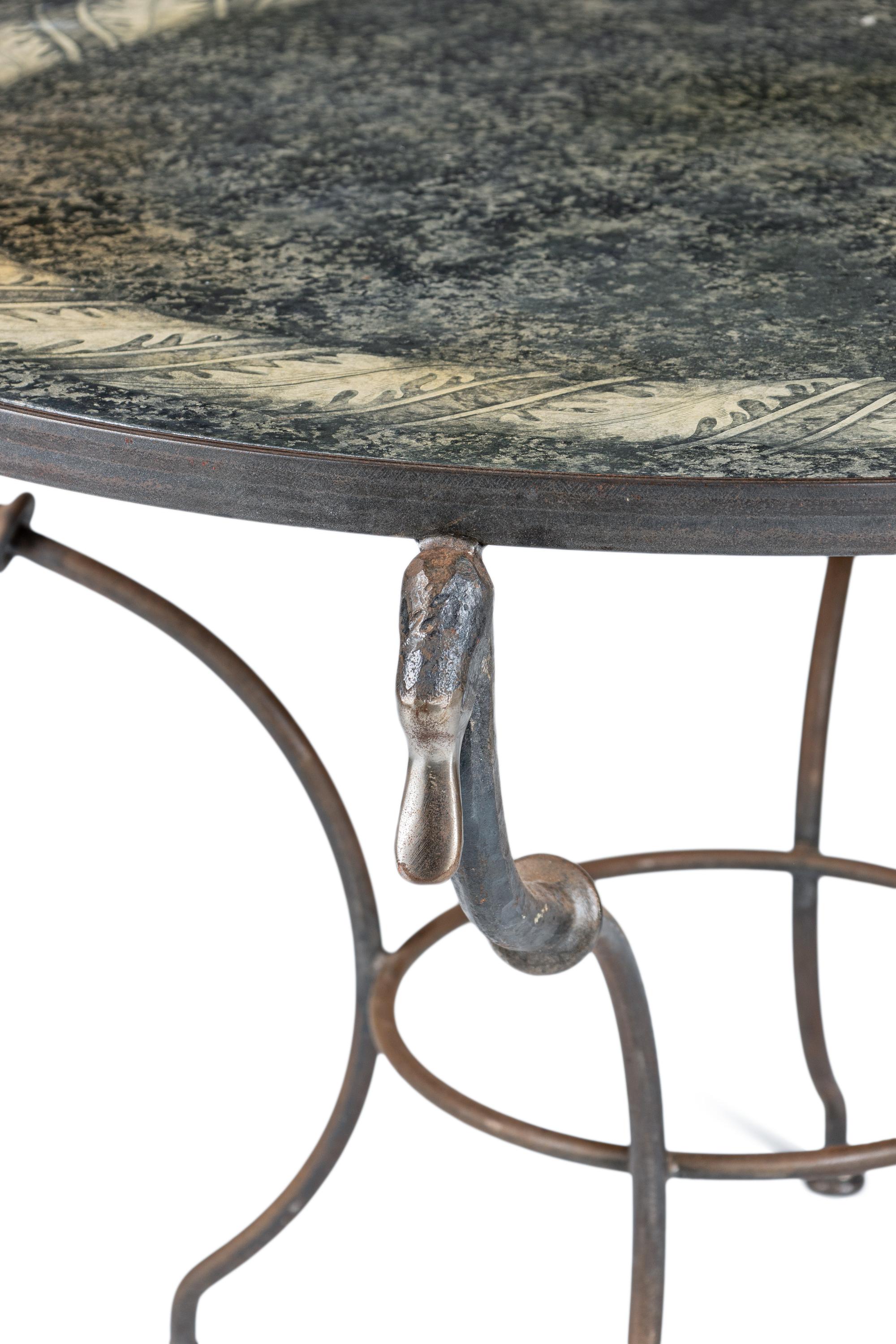 A Steel and Faux Scagliola-Painted Side Table