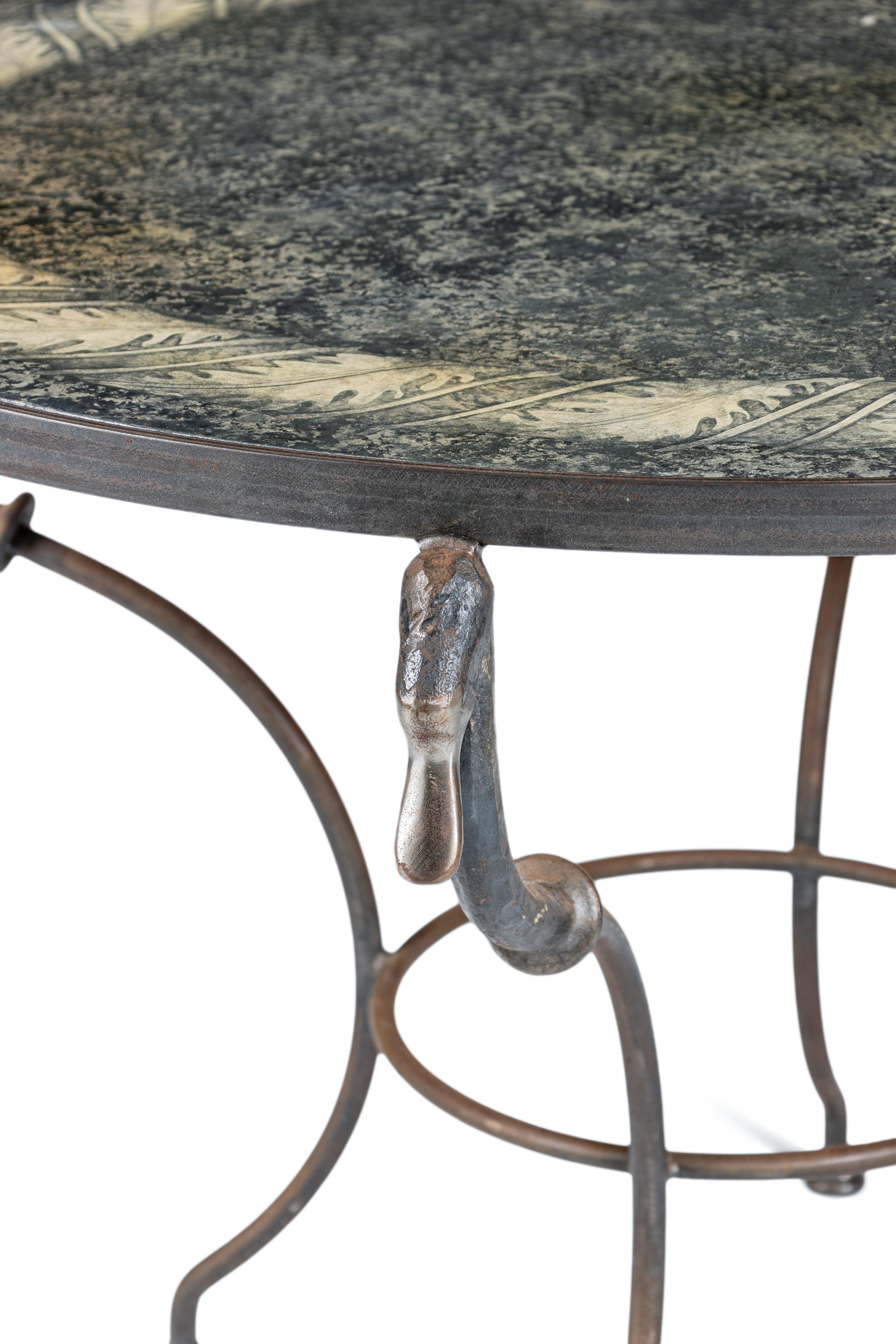 A Steel and Faux Scagliola-Painted Side Table