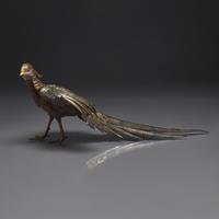 A Japanese Parcel-Gilt and Patinated Bronze Figure of a Pheasant, Masatsune, Meiji Period — 日本明治時期 ”政常鑄“銅雉鷄