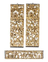 Three Chinese Reticulated Gilt Wood Panels