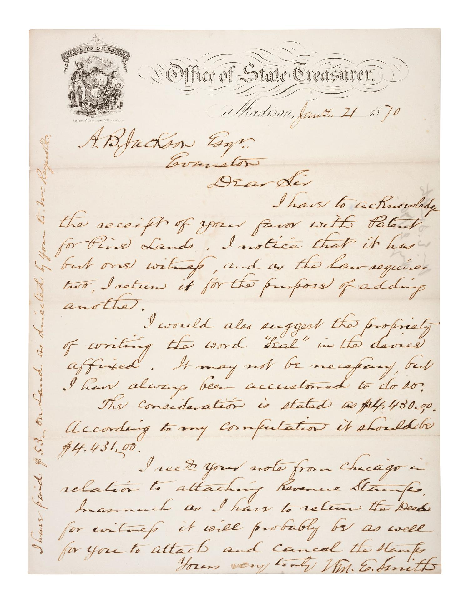 [CHICAGO]. Archive of letters and documents of Andrew B. JACKSON, founder of Rogers Park, IL, and his son Andrew JACKSON.