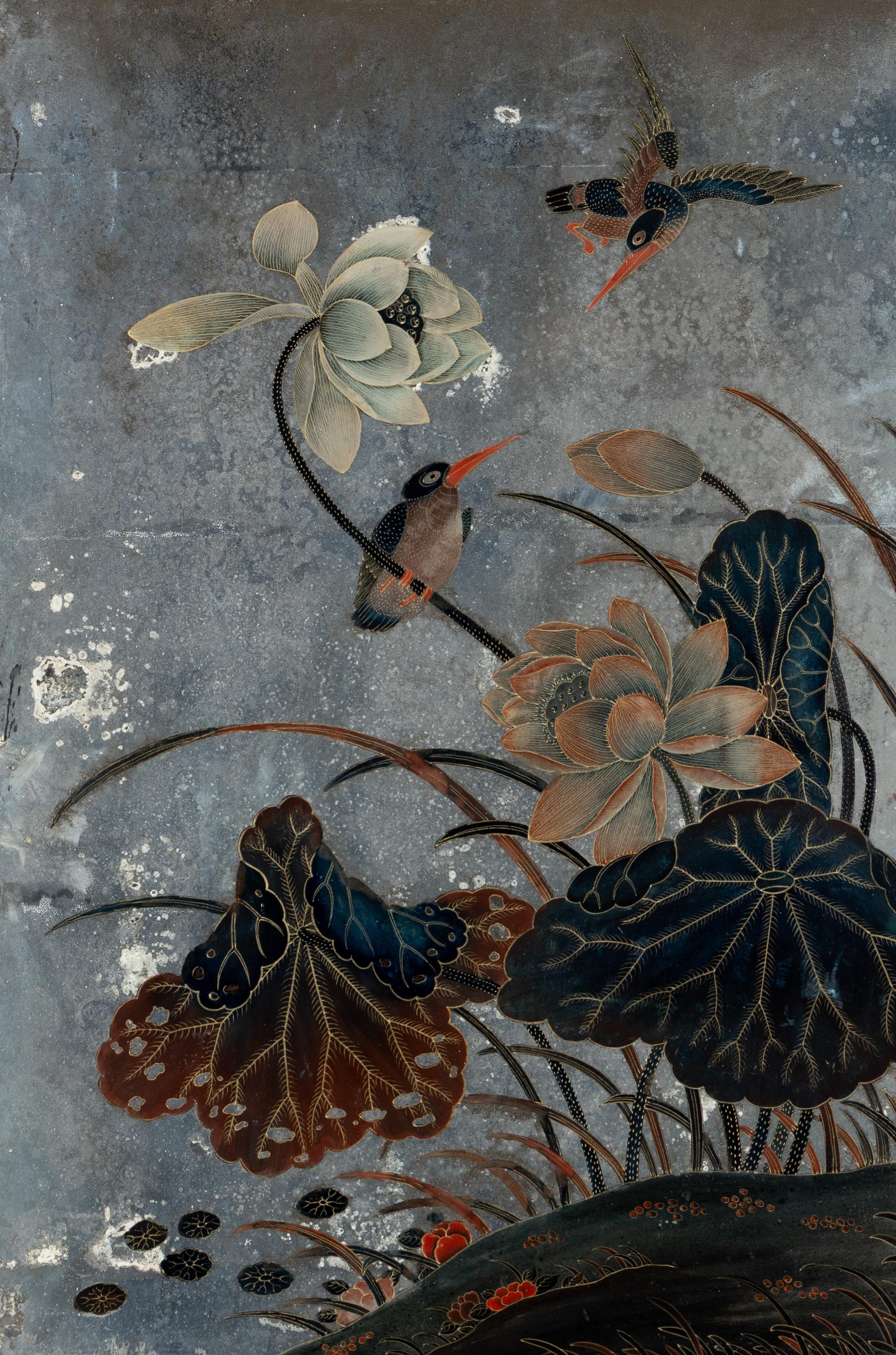 A Chinese Export Reverse Painted Mirror