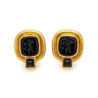 ELIZABETH LOCKE, YELLOW GOLD AND ONYX EARCLIPS