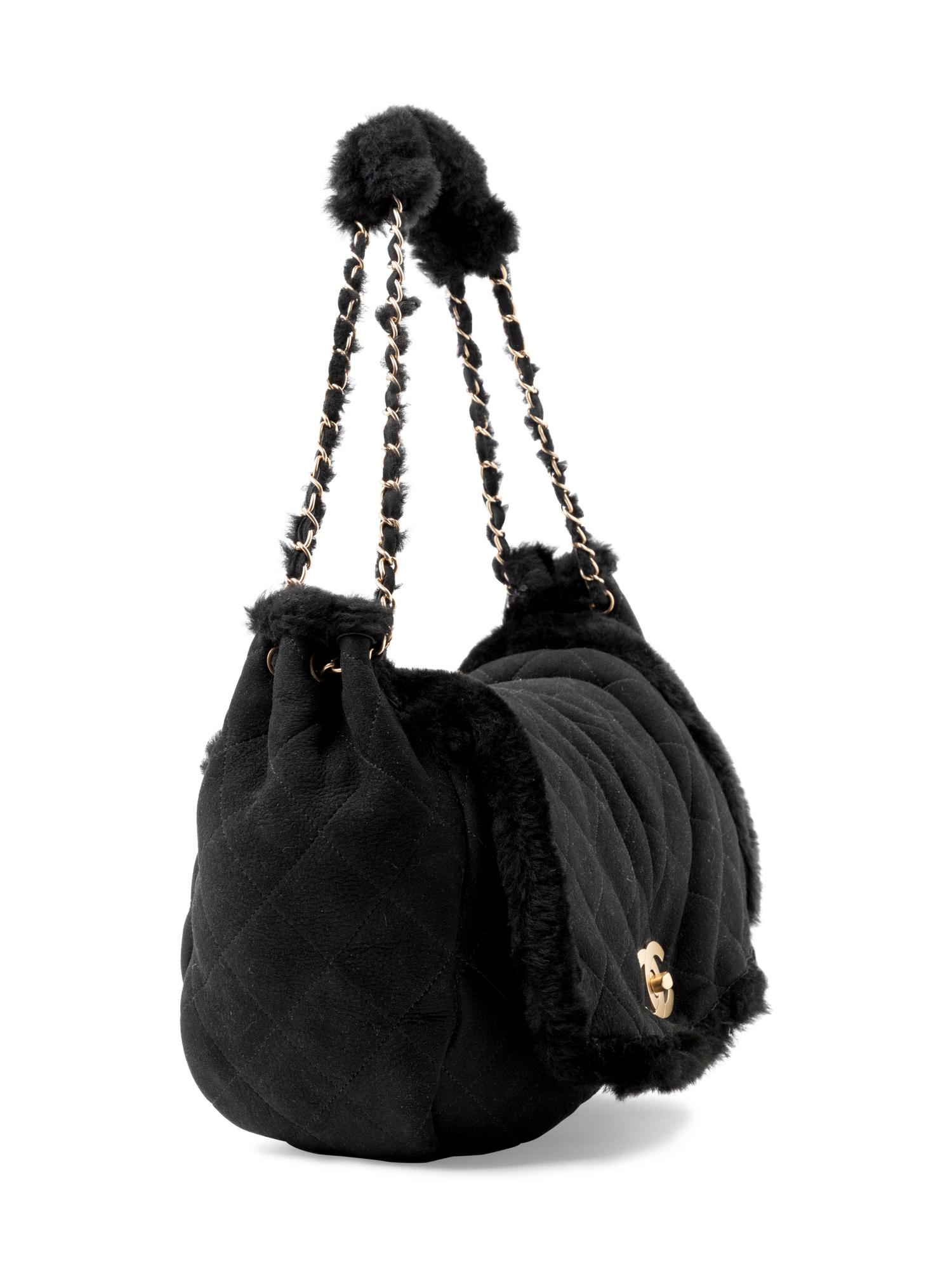 Chanel Black Suede and Fur Bag, 1990-2000s