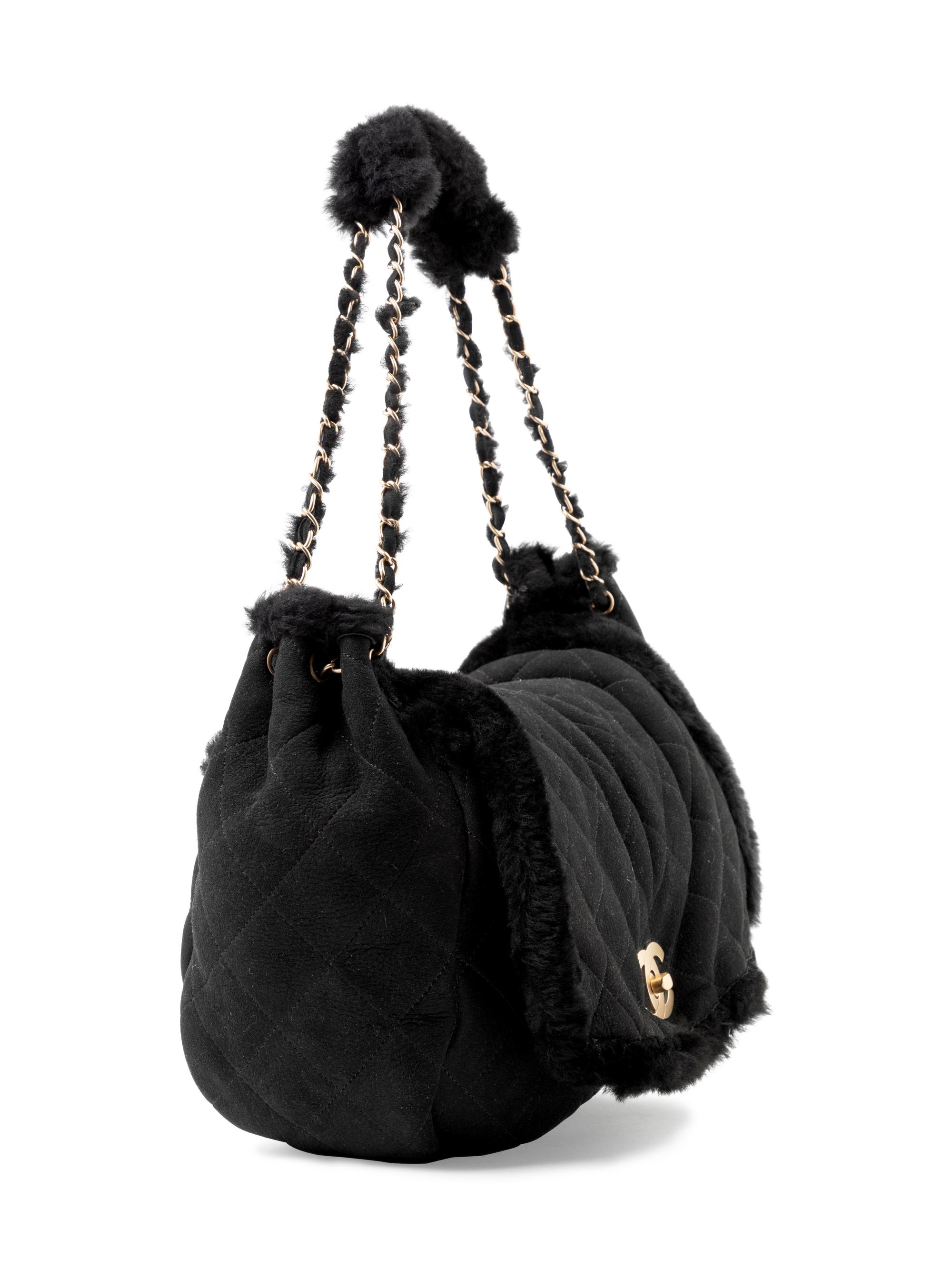 Chanel Black Suede and Fur Bag, 1990-2000s
