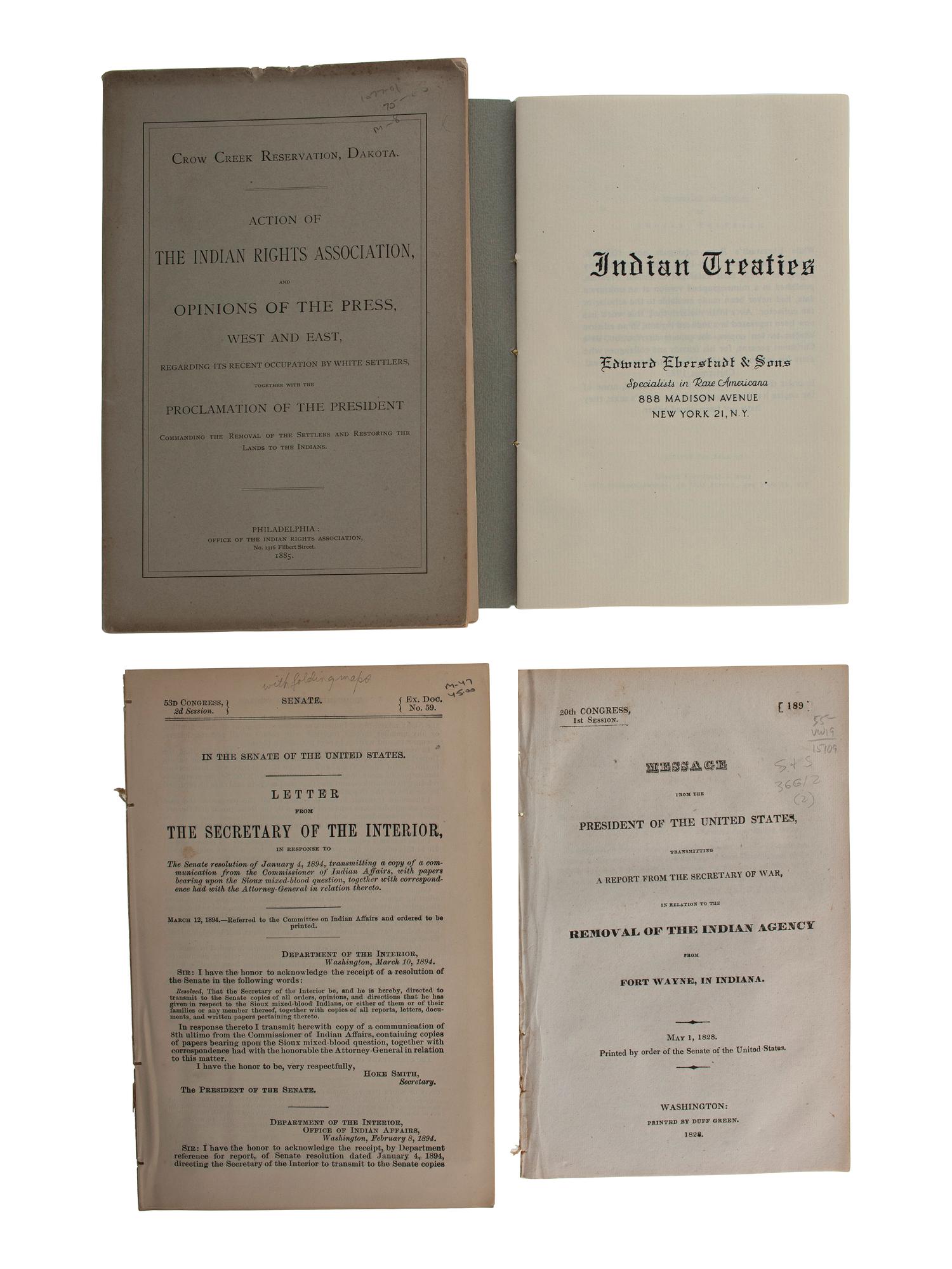 [NATIVE AMERICANS]. A group 10 items involving Native American treaties, rights, and management.
