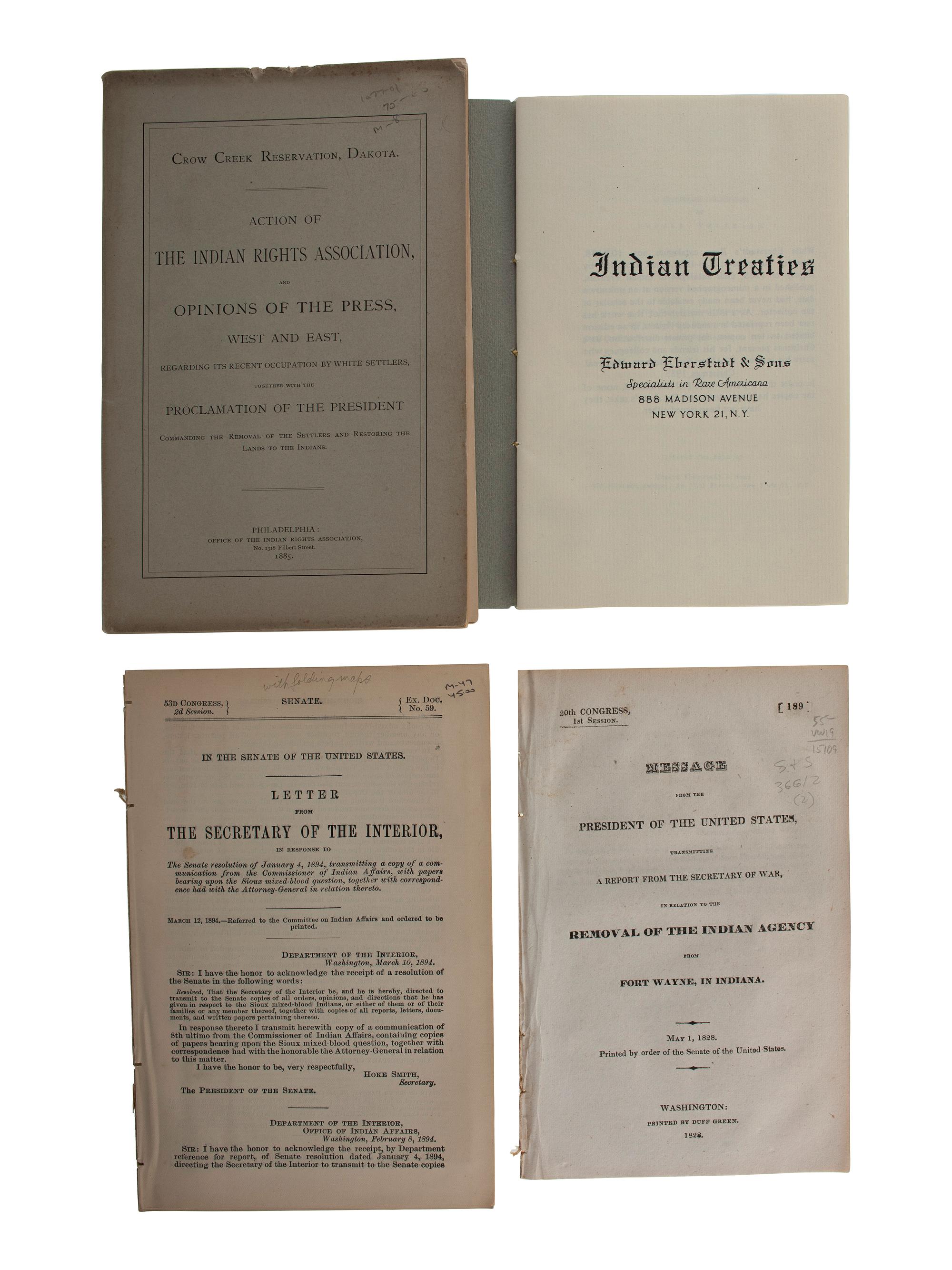 [NATIVE AMERICANS]. A group 10 items involving Native American treaties, rights, and management.