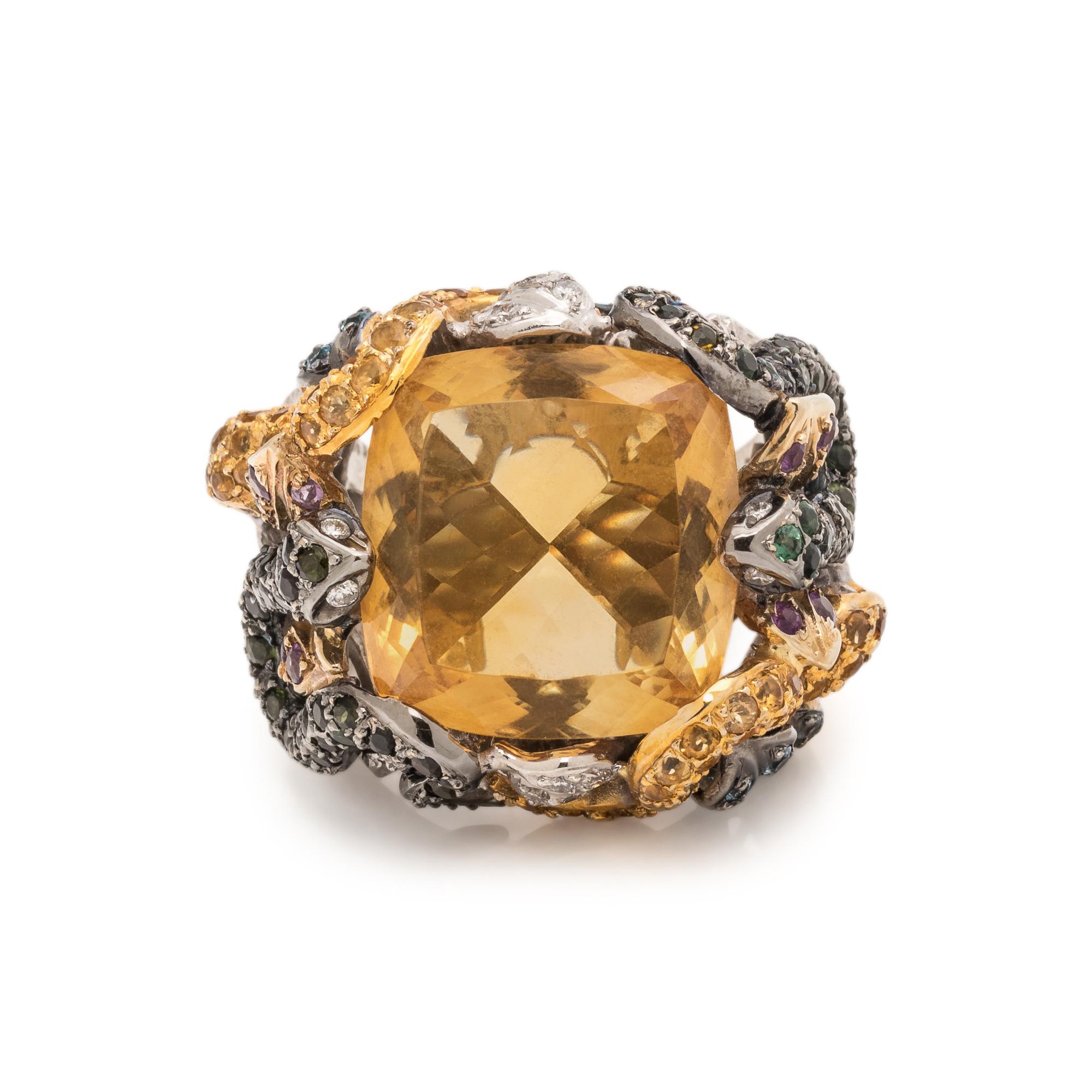 CITRINE, GEMSTONE AND DIAMOND RING