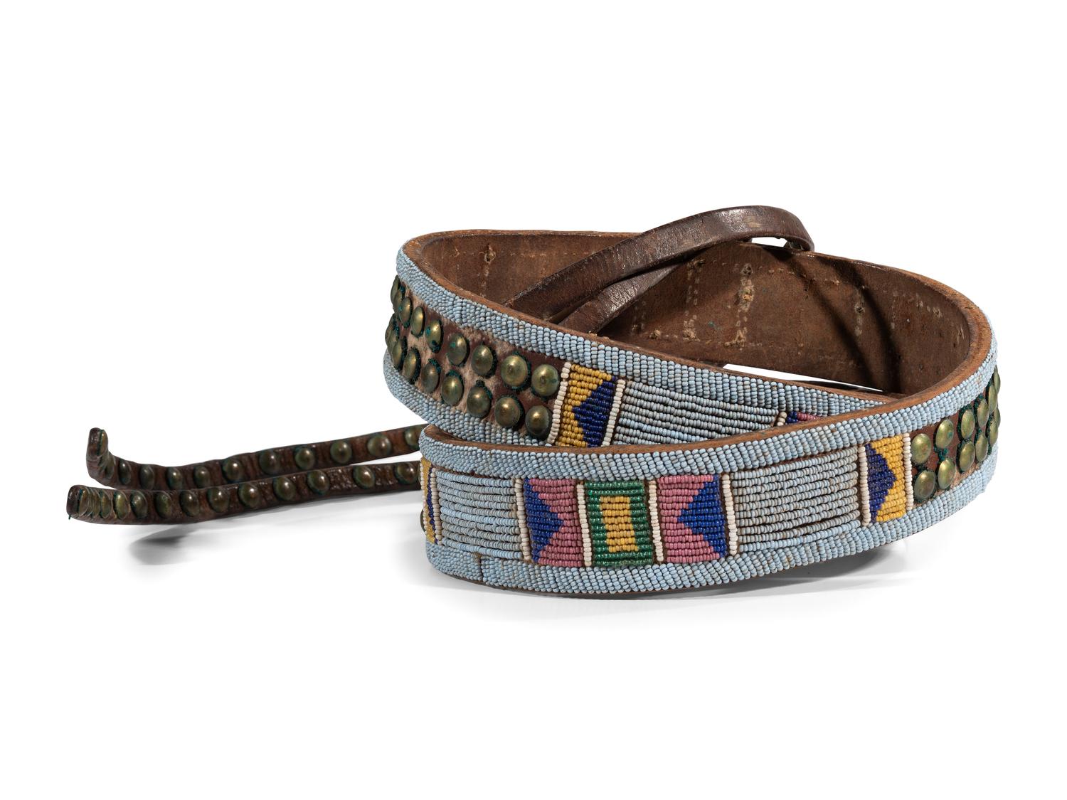 Apsáalooke [Crow] Beaded Hide Belt, with Tacked Drop