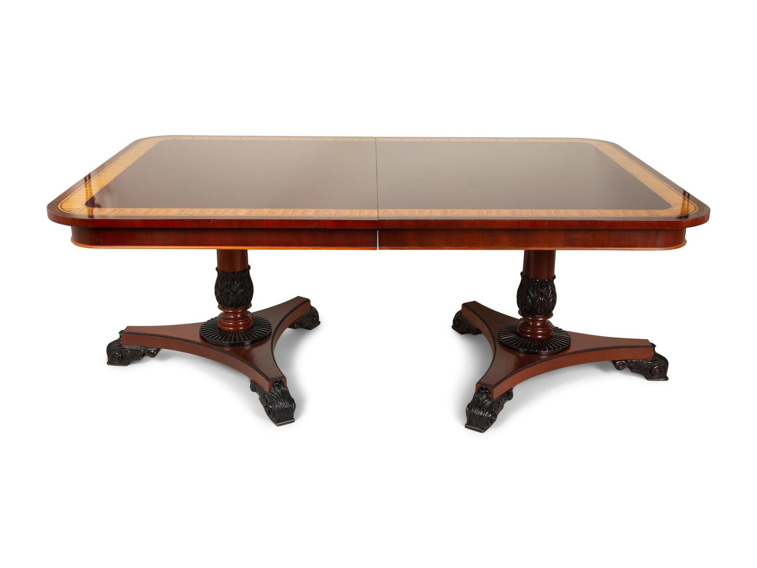 A Regency Style Crossbanded Mahogany Two Pedestal Dining Table — 19th/20th Century