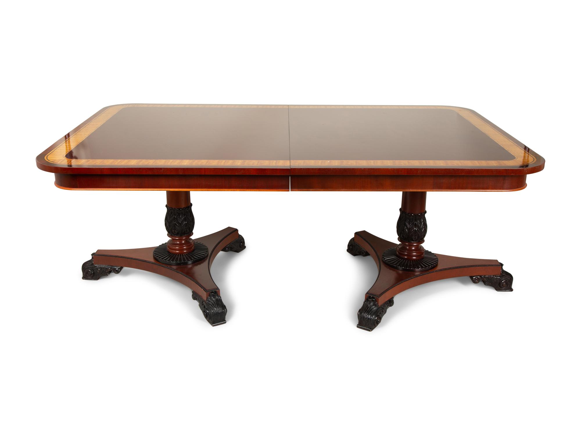 A Regency Style Crossbanded Mahogany Two Pedestal Dining Table — 19th/20th Century