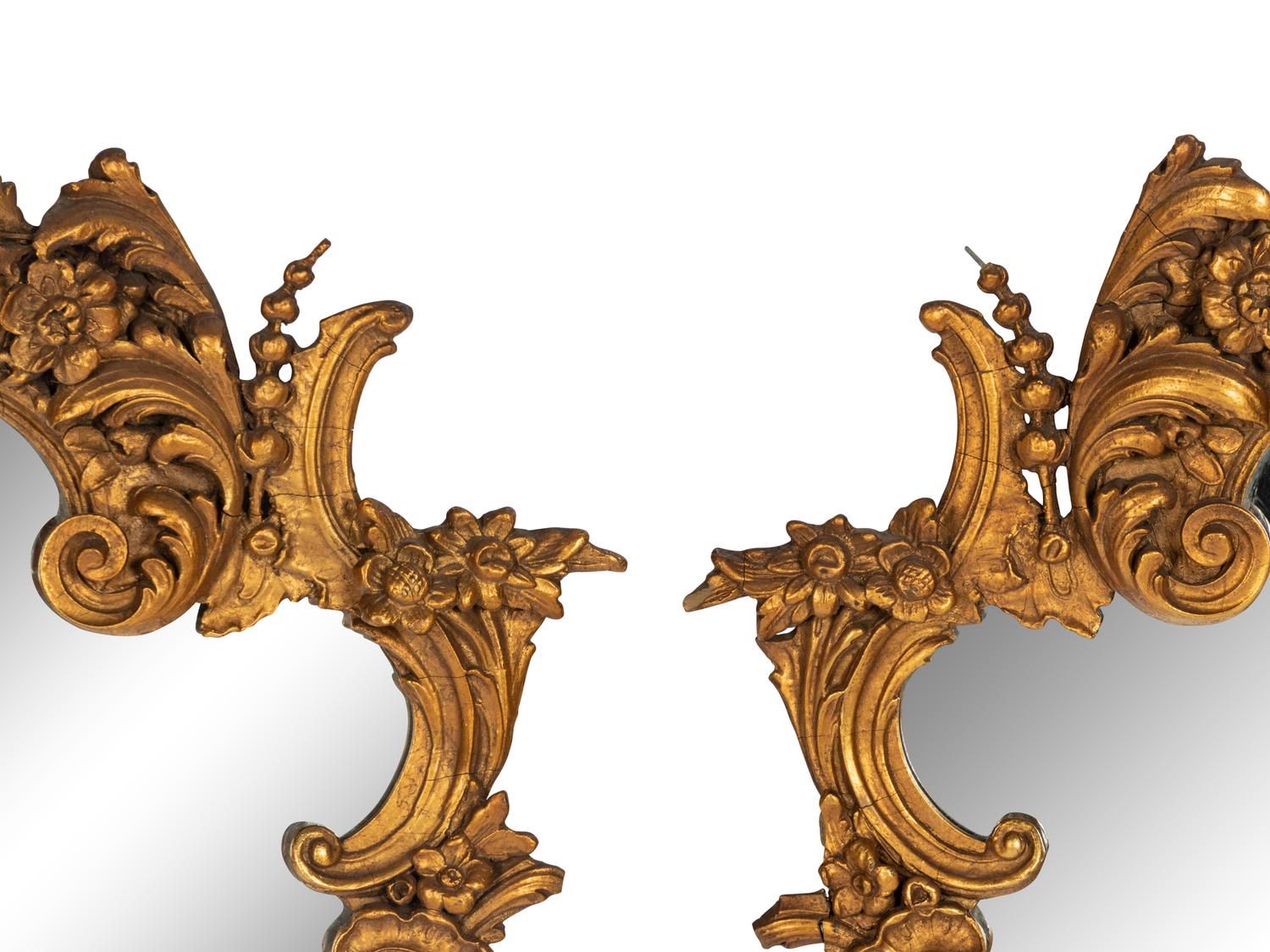 A Pair of Rococo Style Giltwood Cartouche-Form Mirrors