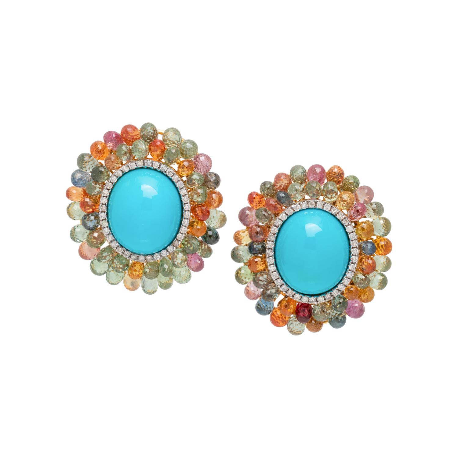 TURQUOISE, SAPPHIRE AND DIAMOND EARRINGS