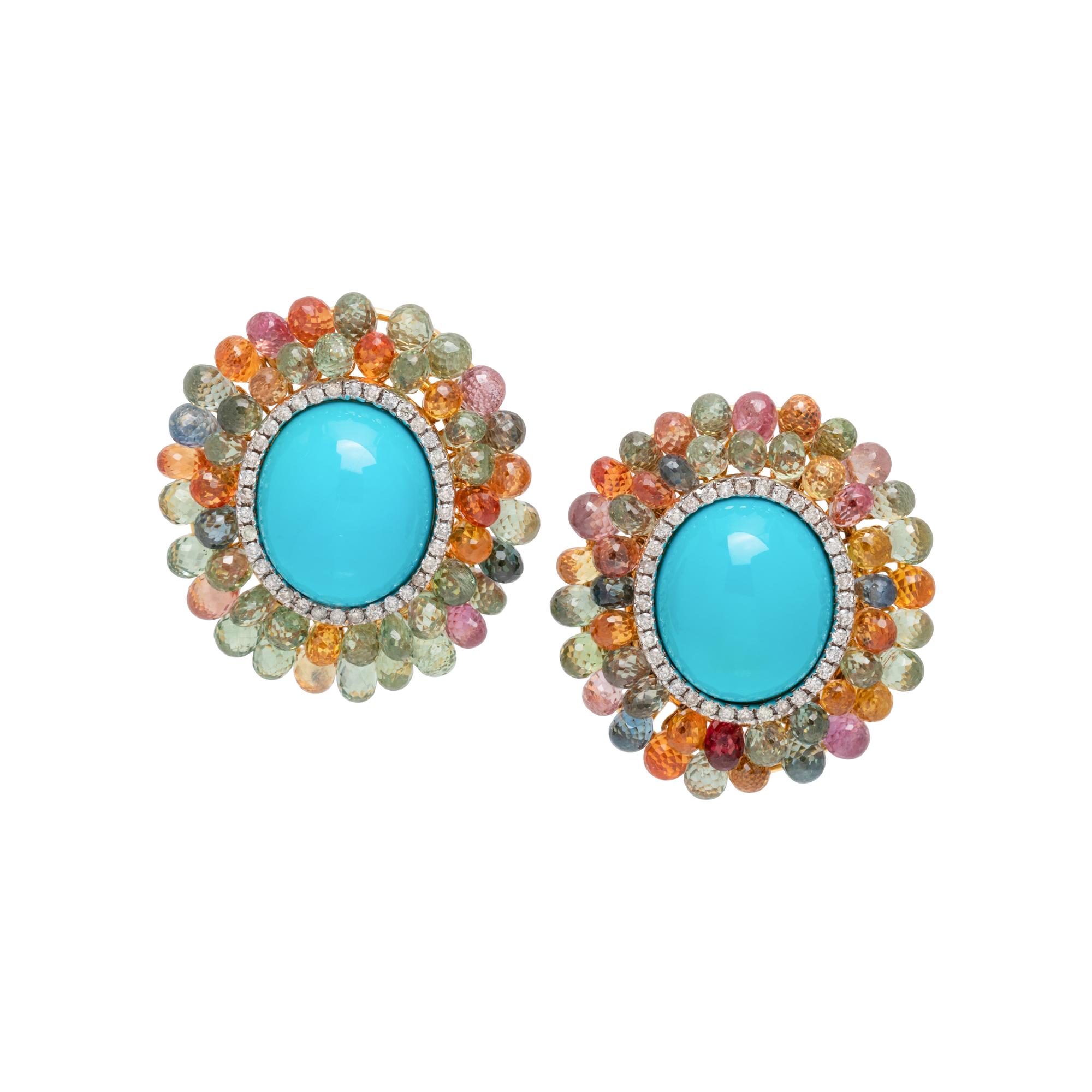 TURQUOISE, SAPPHIRE AND DIAMOND EARRINGS