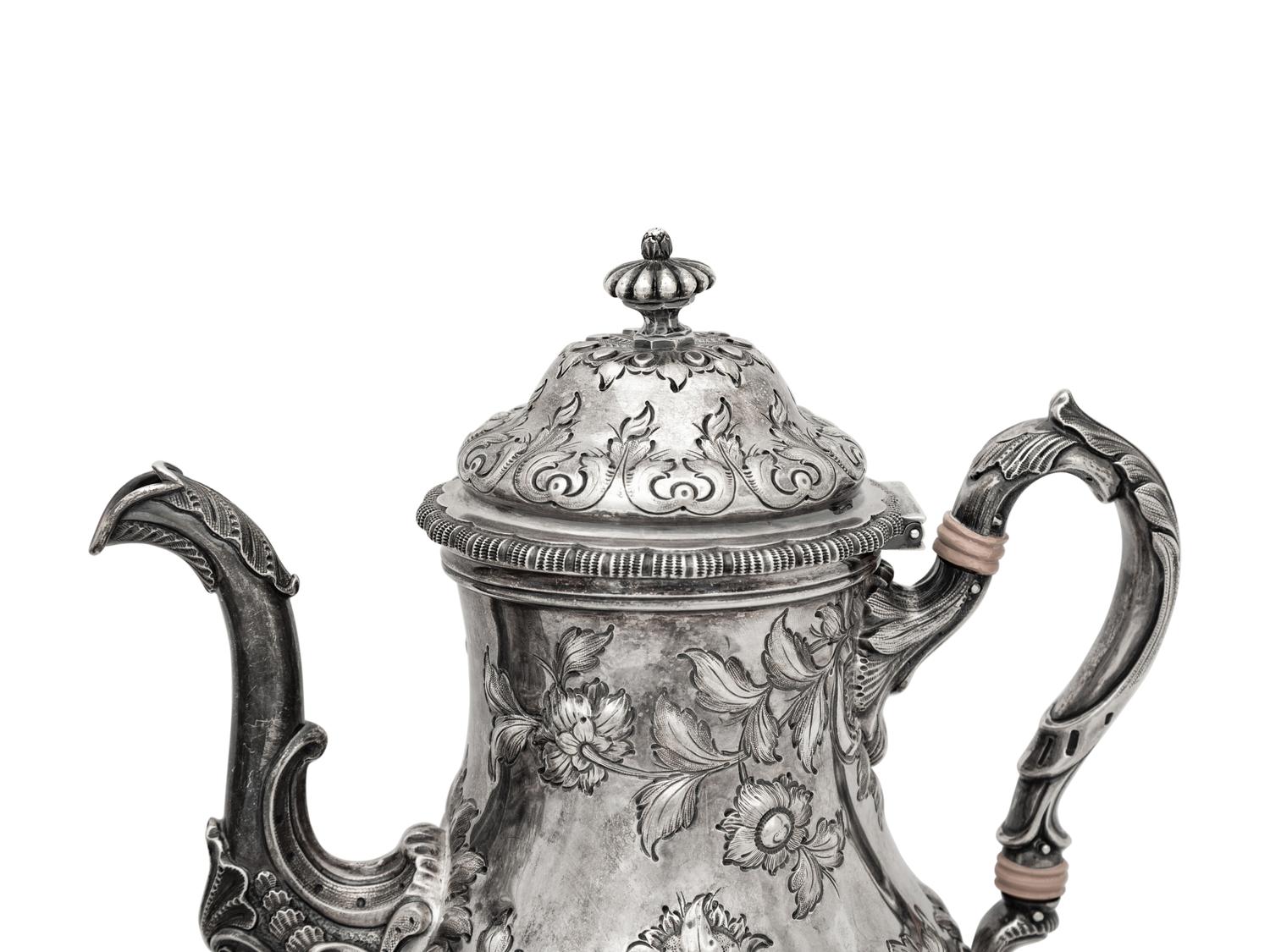 A Grosjean and Woodward for Tiffany and Co. Coin Silver Three-Piece Coffee Service
