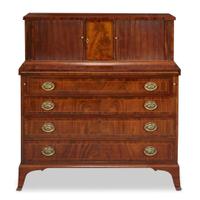 Federal inlaid mahogany tambour desk Boston or North Shore, MA, early 19th century