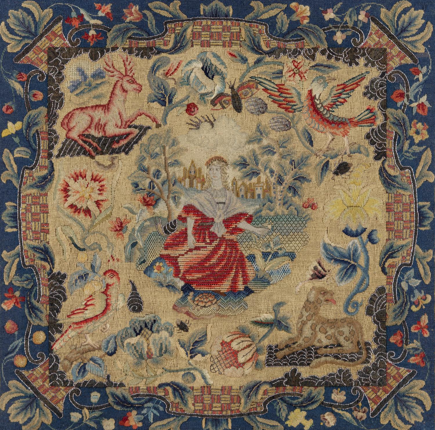 A George II Needlepoint-Inset Walnut Fire Screen
