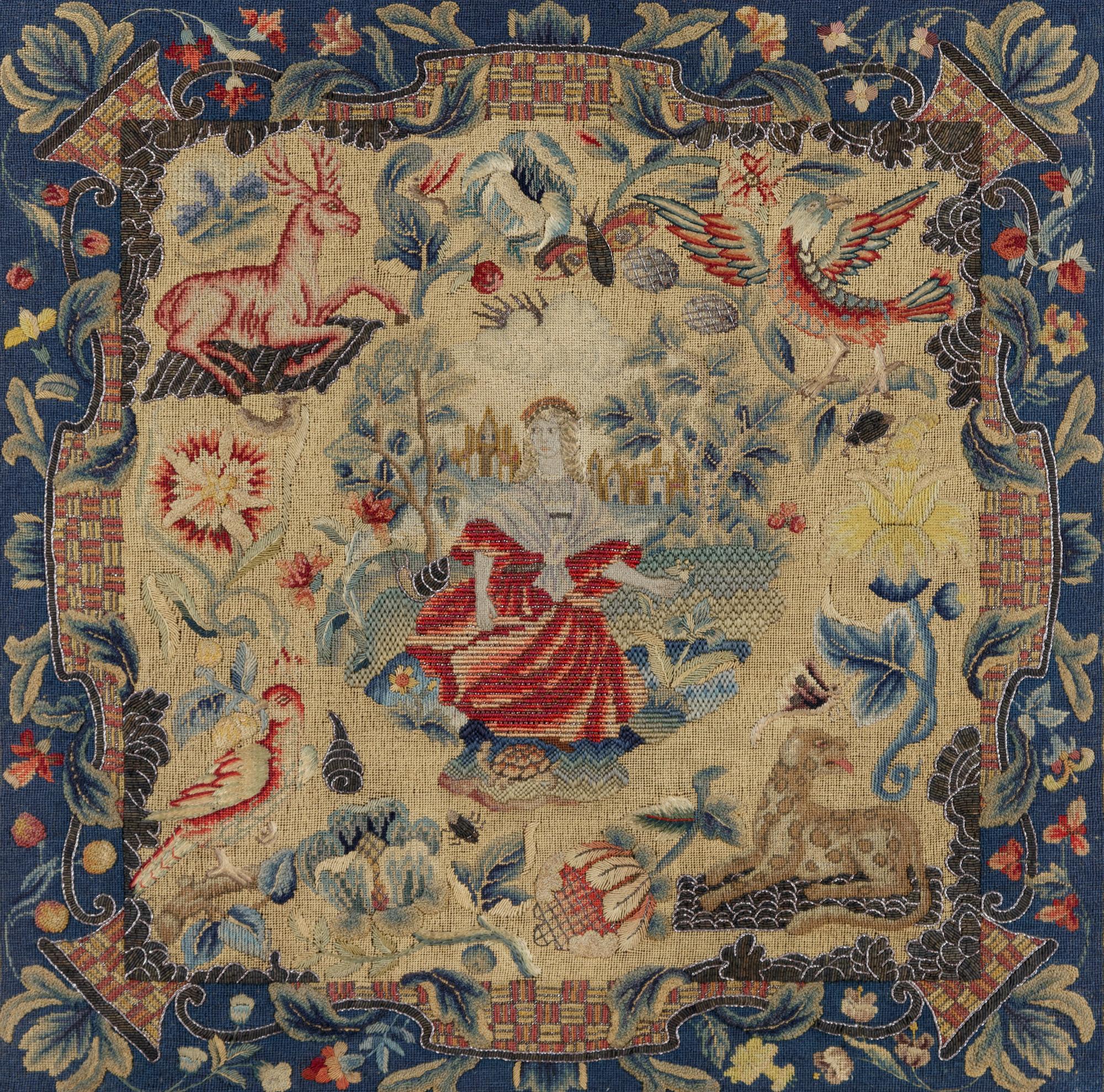 A George II Needlepoint-Inset Walnut Fire Screen